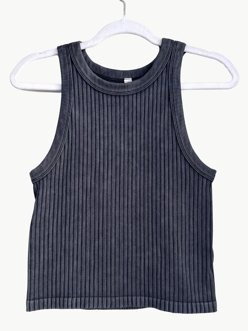 Zenana Acid Wash Ribbed Seamless High Neck Stretch Tank Top Charcoal Black